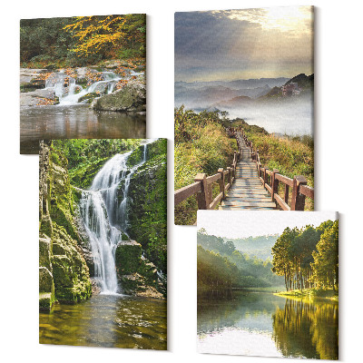 Négy részes vászonkép Vízesések, hegyek, felhőutak és őszi kilátás