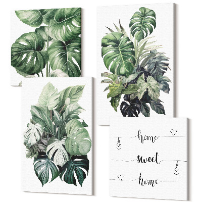 Négy részes vászonkép szett Trópusi növények zöld levelei akvarellek