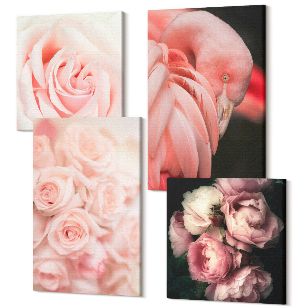 Négy részes vászonkép Pasztell rózsaszín és flamingó finom árnyalatokban