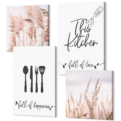 Négy részes vászonkép szett Konyhai feliratok finom boho fű