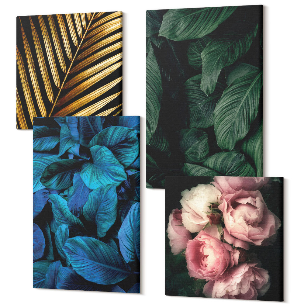 Négy részes vászonkép Levelek és virágok különböző színekben