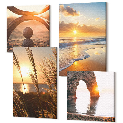 Négy részes vászonkép Békés tájak naplemente a tengerparton