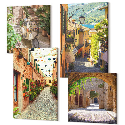 Négy részes vászonkép Bájos utcák növényekkel és olasz pizzával
