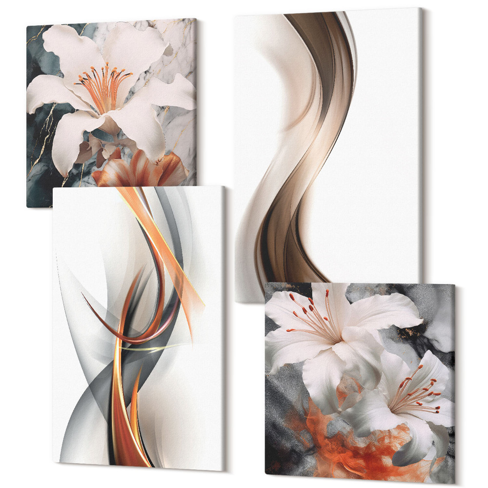 Négy részes vászonkép szett Sárga, szürke és barna árnyalatú hullámok