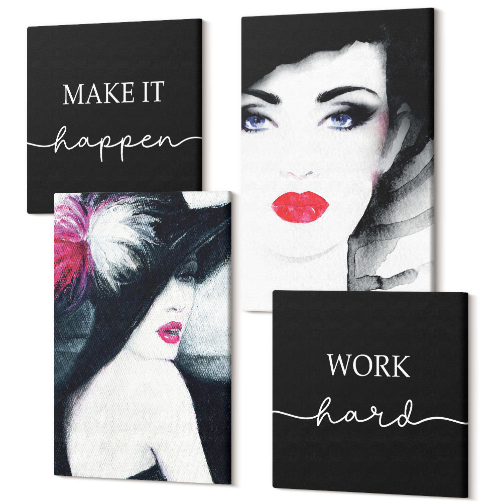 Négy részes vászonkép Festett portrékat kifejező ajkakkal rendelkező nőkről