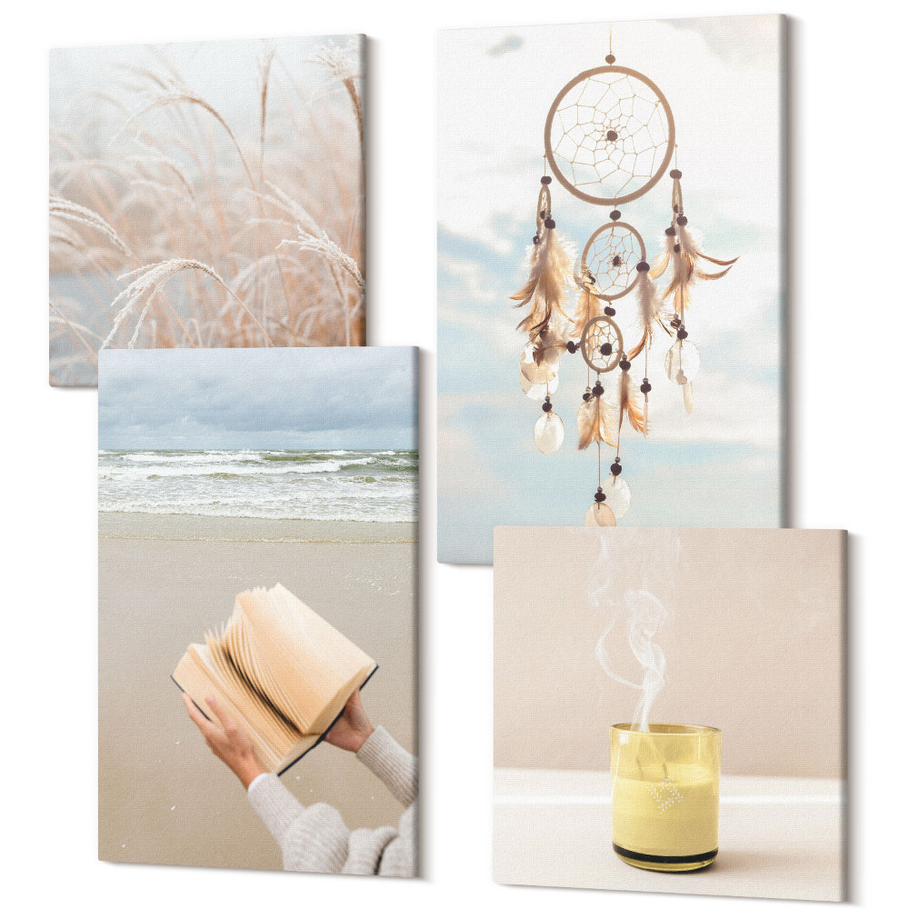 Négy részes vászonkép Békés tájak, finom nyári kilátások, bohó stílus