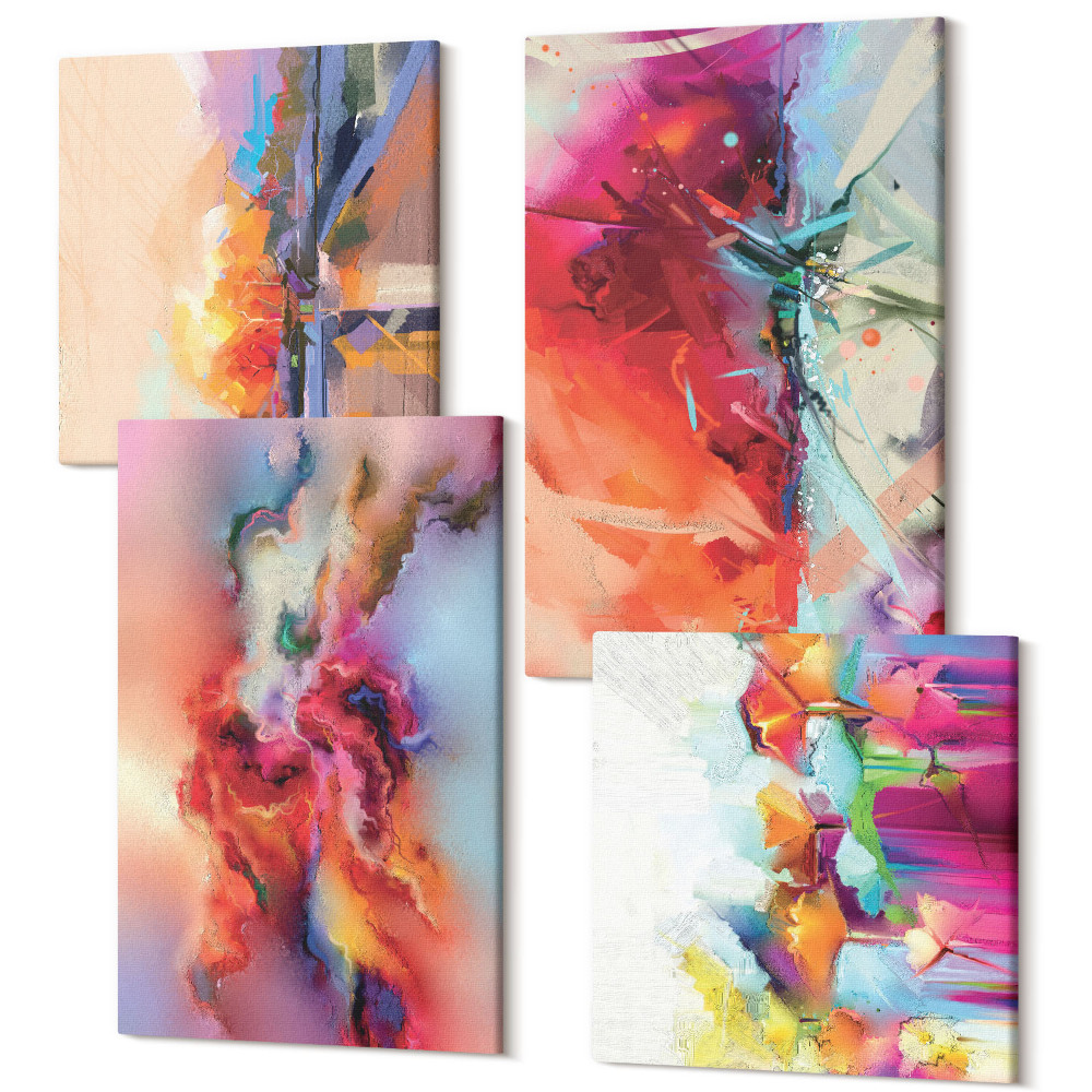 Négy részes vászonkép szett Színes absztrakciók dinamikus formákkal és formákkal