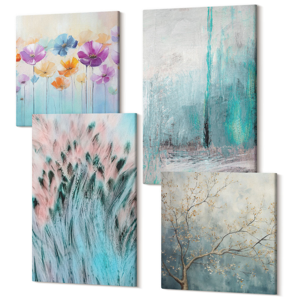 Négy részes vászonkép szett Virágok a pasztell színek és finom minták hátterében