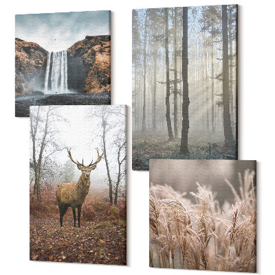 Négy részes vászonkép szett Erdei tájak vadon élő természet szarvas