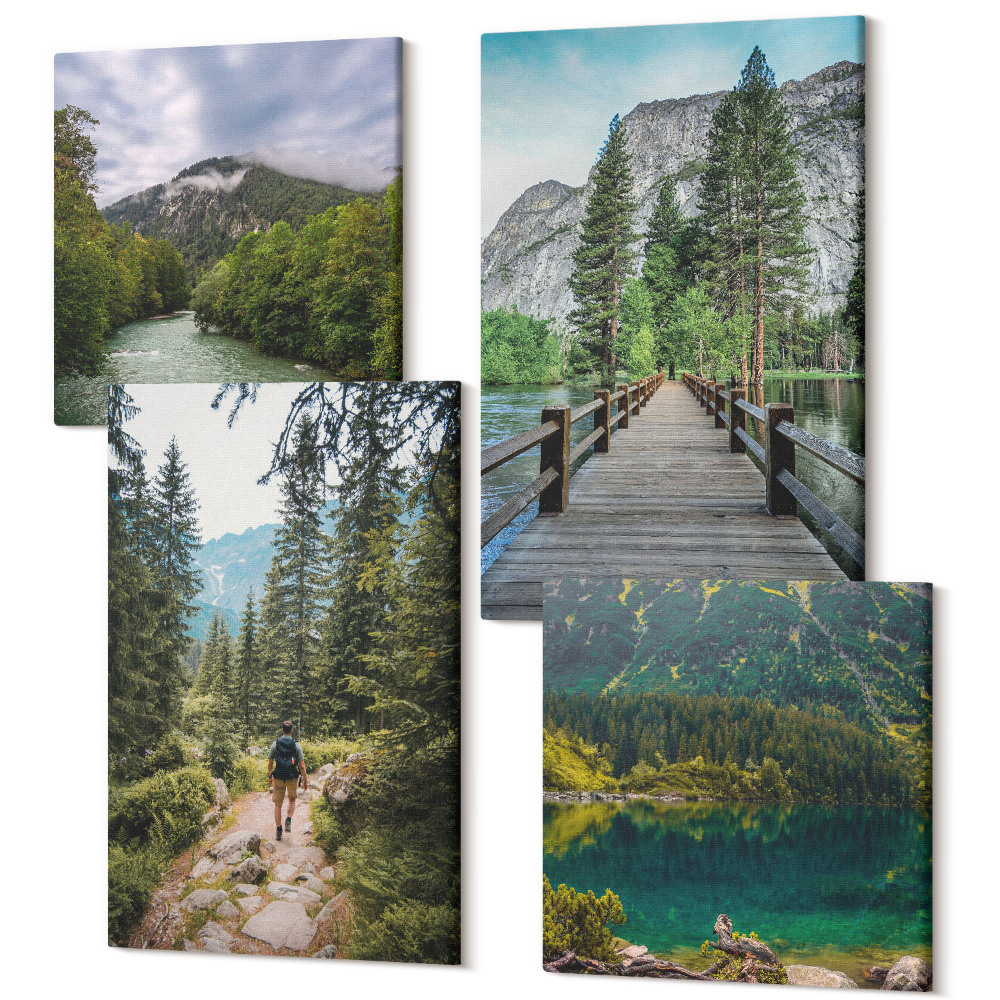 Négy részes vászonkép szett Hegyek, tavak, erdők és utak a természetben