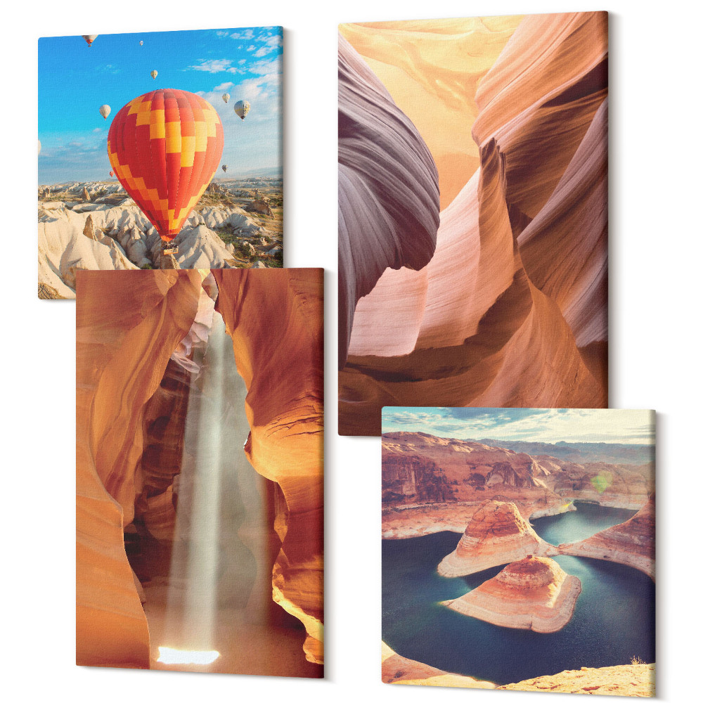 Négy részes vászonkép Vízesés a szurdok sziklaalakzataiban a kanyonban