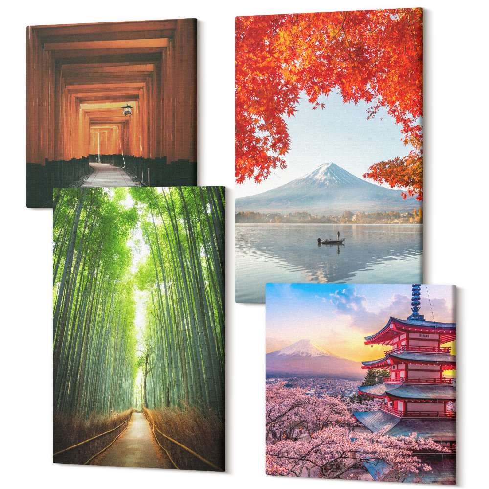 Négy részes vászonkép szett Bambusz erdő Mount Fuji torii út japán építészet