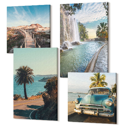 Négy részes vászonkép Nyaralási tájak pálmafákkal és vízeséssel
