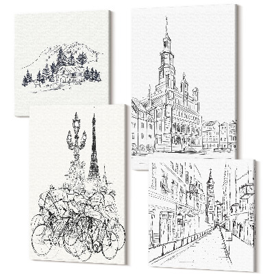 Négy részes vászonkép szett Egyszerű rajzok a városról
