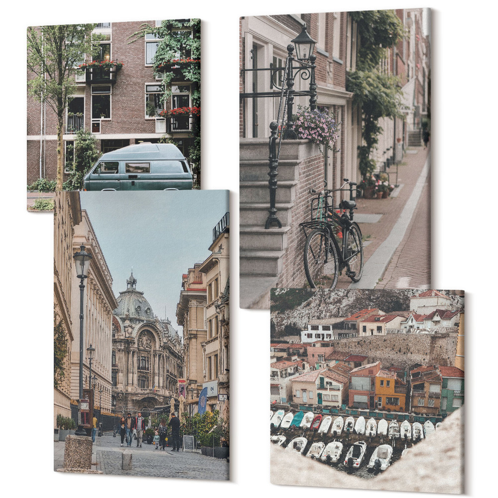 Négy részes vászonkép szett Csendes városi kilátás az épületekre