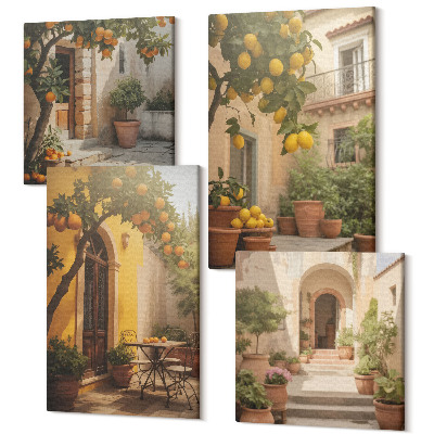 Négy részes vászonkép Napos terasz citrusfákkal és cserepekkel