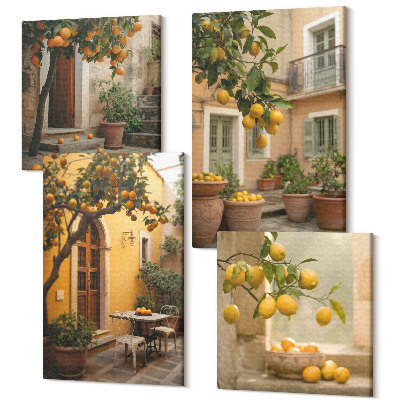 Négy részes vászonkép szett Kert citrusfákkal napos környezetben