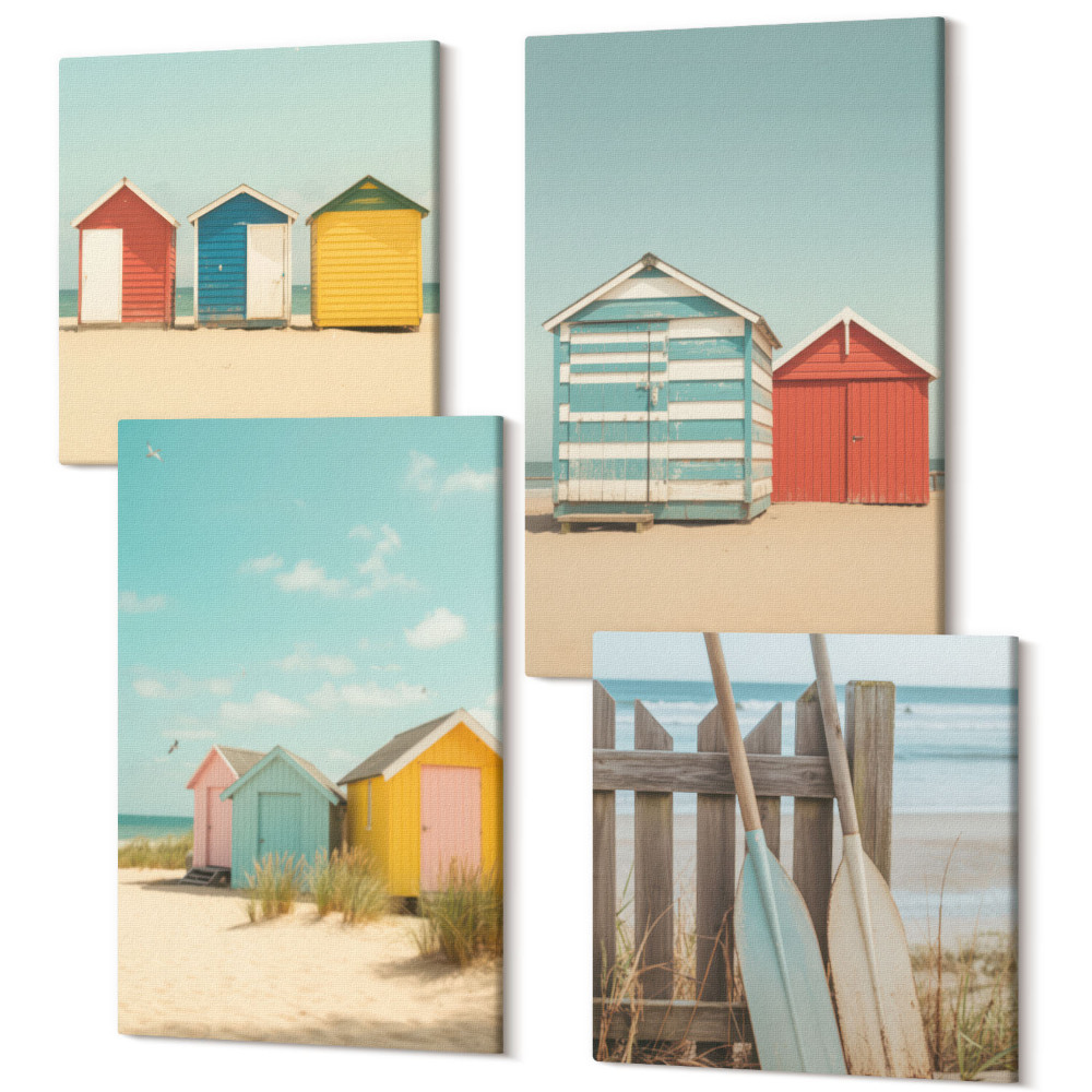 Négy részes vászonkép Színes tengerparti házak egy napsütéses napon