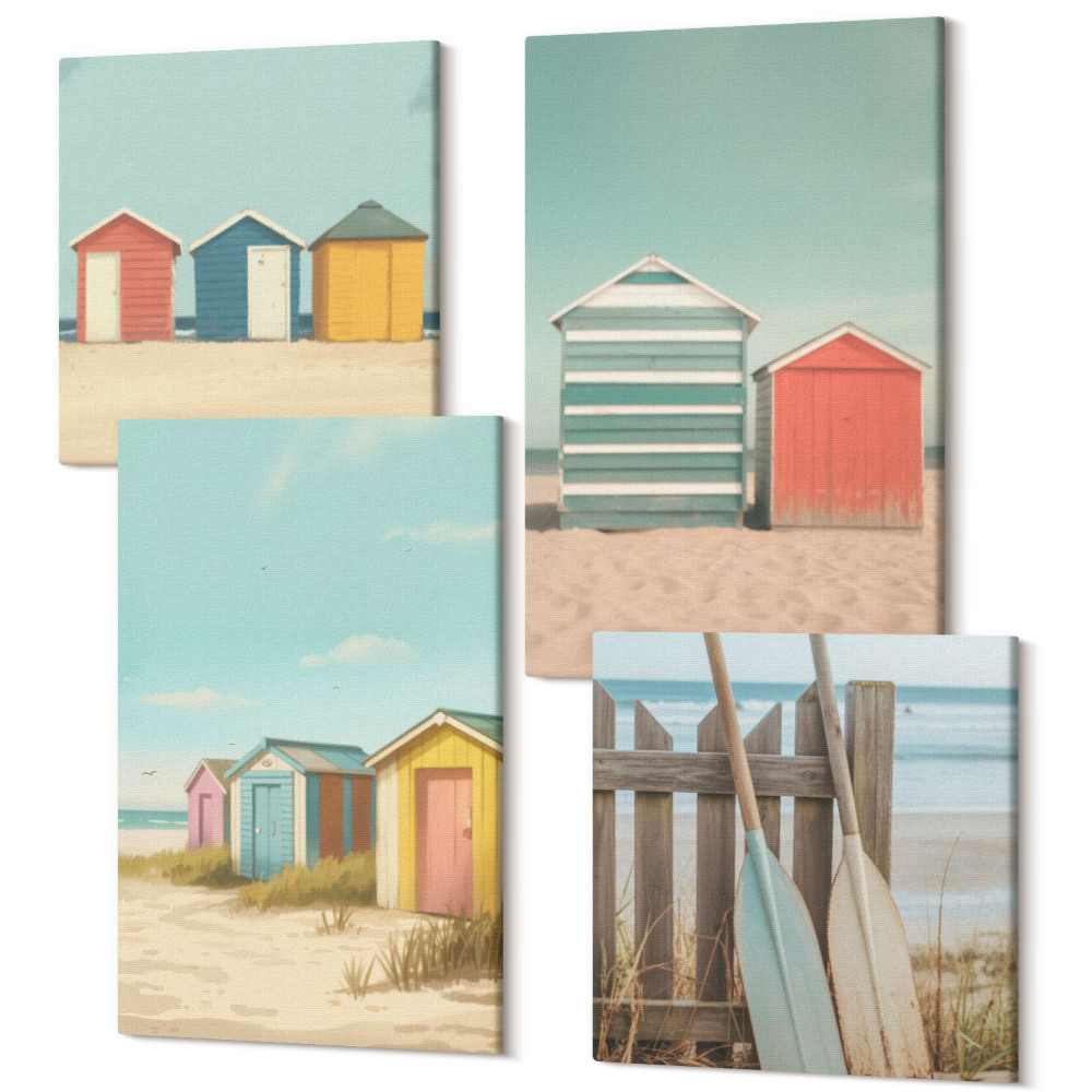 Négy részes vászonkép szett Színes tengerparti házak a nyári napsütésben