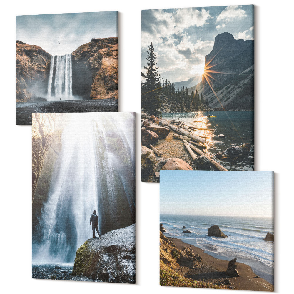 Négy részes vászonkép szett Vízesések a hegyekben gyönyörű természeti tájakkal