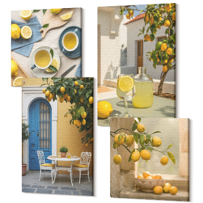 Négy részes vászonkép Citrom limonádé kék ajtók nyári kilátással
