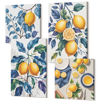 Négy részes vászonkép szett Citrom ágak kék levelekkel