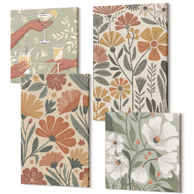 Négy részes vászonkép Virágminták narancssárga és zöld árnyalatokban