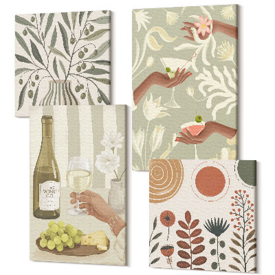 Négy részes vászonkép szett Olajfavirágok és rusztikus koktélok