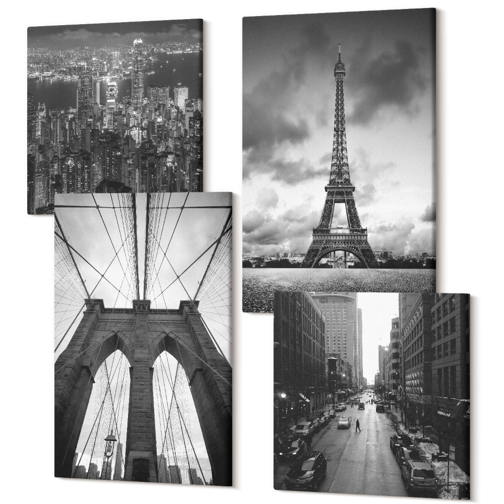 Négy részes vászonkép szett Tornyok és hidak monokróm árnyalatokban