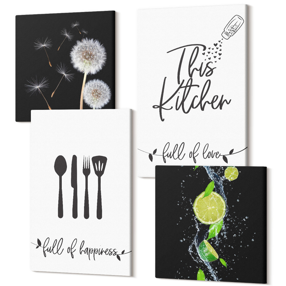 Négy részes vászonkép szett Pitypang lédús lime konyhai feliratok