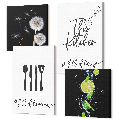 Négy részes vászonkép szett Pitypang lédús lime konyhai feliratok