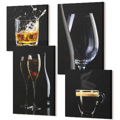 Négy részes vászonkép Whisky bor pezsgő kávé alkoholt iszik