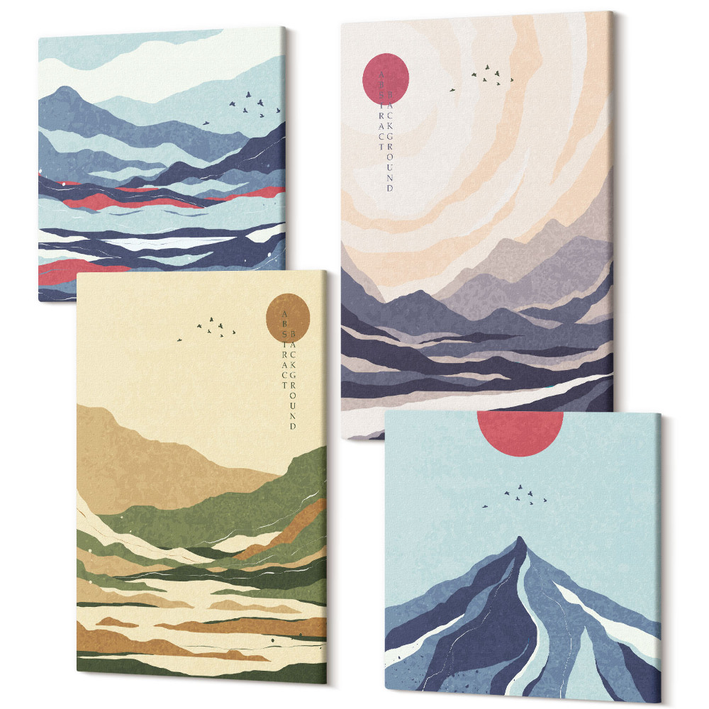 Négy részes vászonkép Hegyek pasztell színekben japandi stílusban