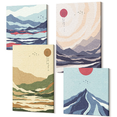 Négy részes vászonkép Hegyek pasztell színekben japandi stílusban