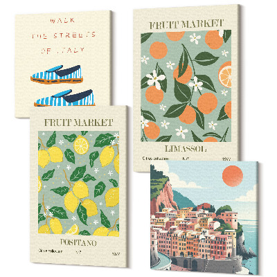 Négy részes vászonkép Gyümölcsminták az olasz kultúra elemei