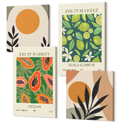 Négy részes vászonkép szett Boho gyümölcsmintás papaya lime