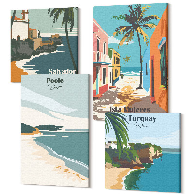 Négy részes vászonkép Trópusi tájak strandokkal és pálmafákkal