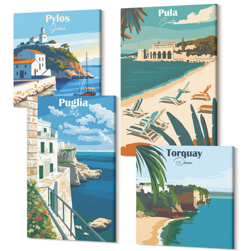 Négy részes vászonkép Festői tengerparti tájak turisztikai célpontokról