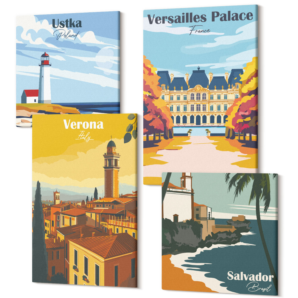 Négy részes vászonkép Kilátás a híres helyekre a tenger mellett és a városokban