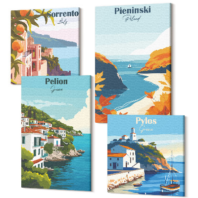 Négy részes vászonkép Festői tájak retro stílusban