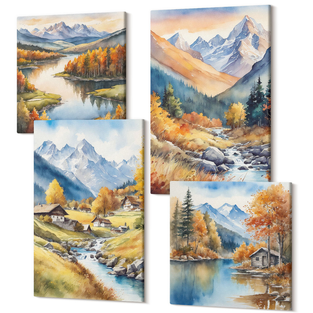 Négy részes vászonkép A természet őszi tájai festői stílusban