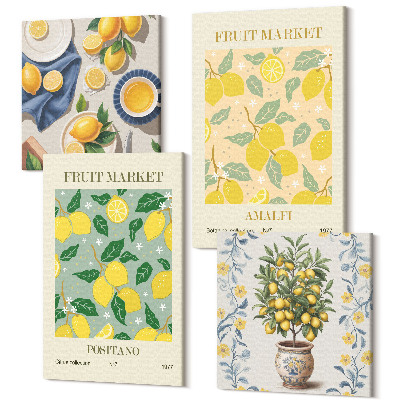 Négy részes vászonkép szett Citrusfa és gyümölcs olasz plakátok