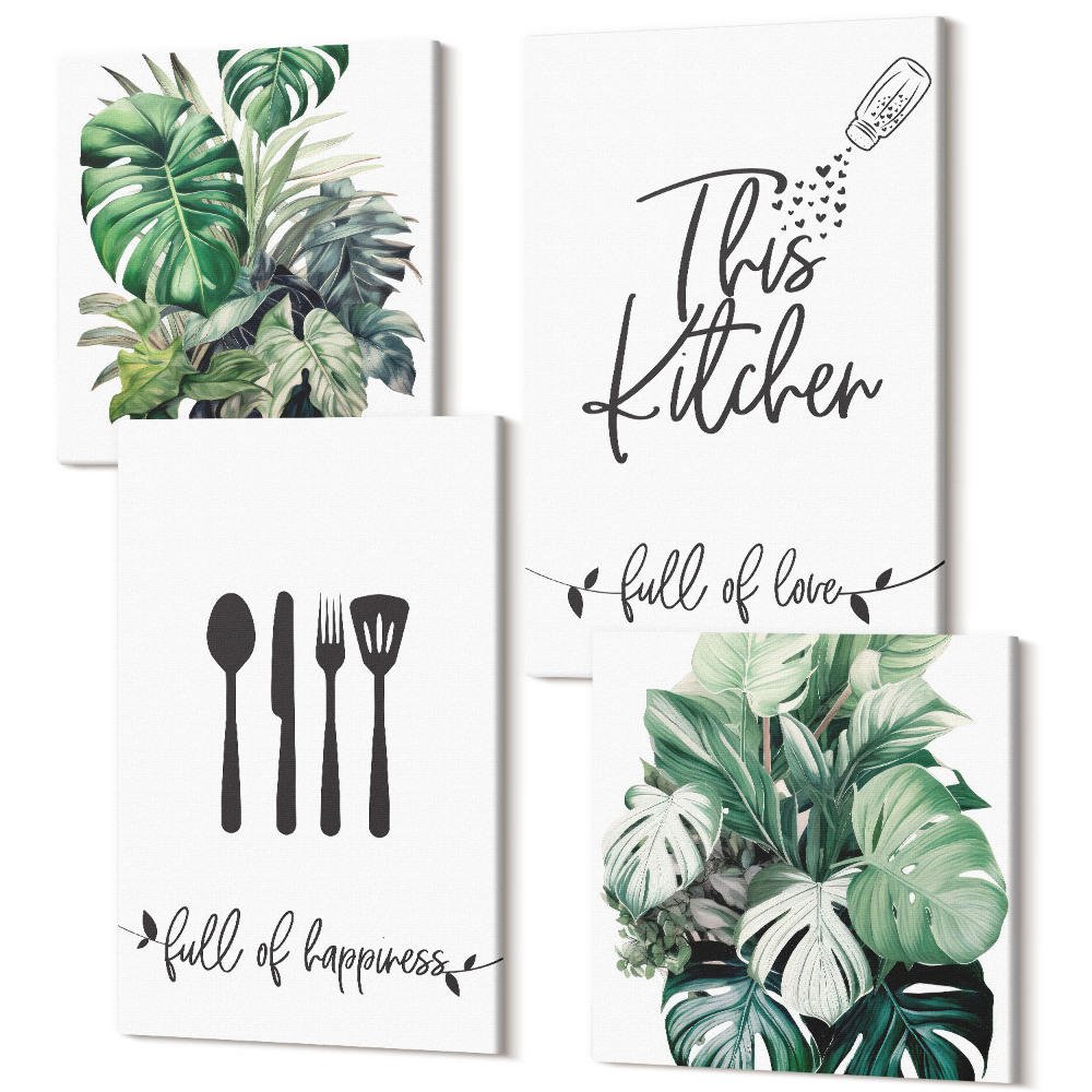 Négy részes vászonkép Konyhai edény minták növény levelei