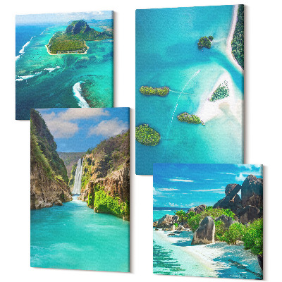 Négy részes vászonkép Trópusi tájak szigetekkel és türkizkék vízzel