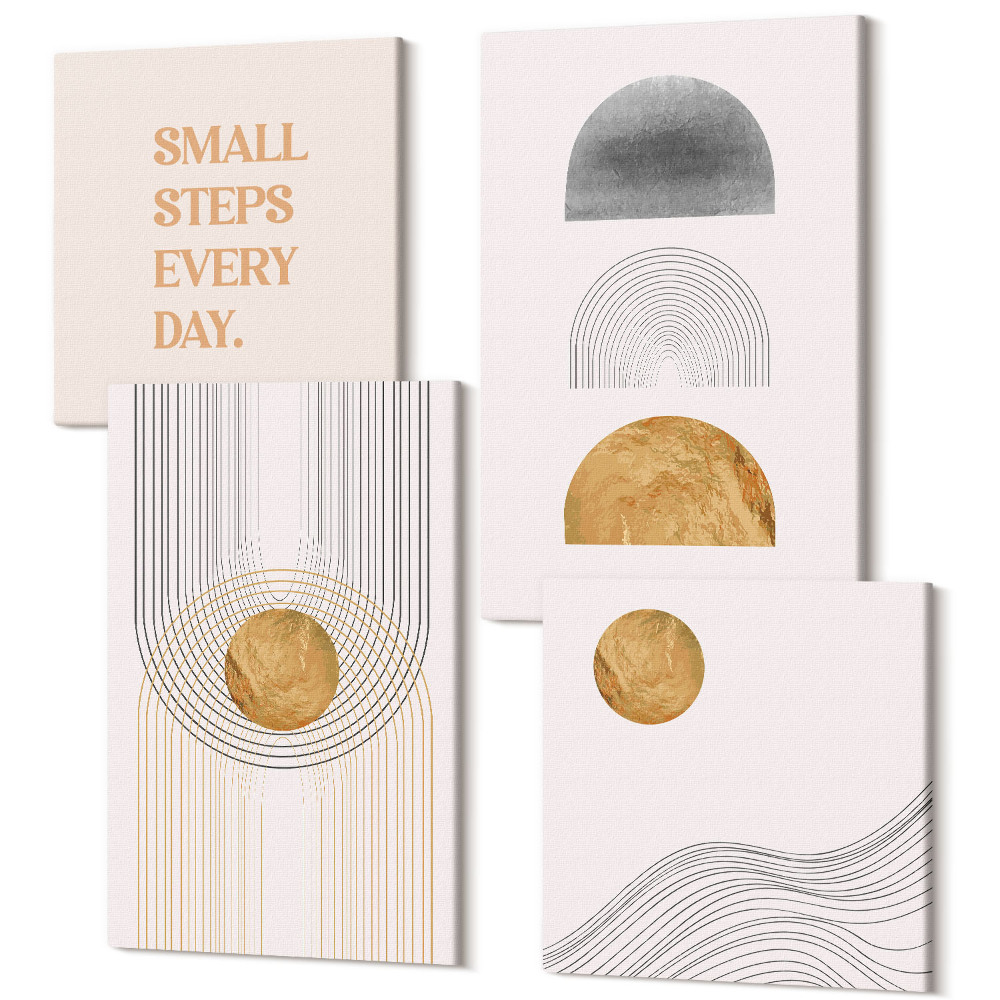 Négy részes vászonkép Absztrakt geometria dekoratív formák betűkkel