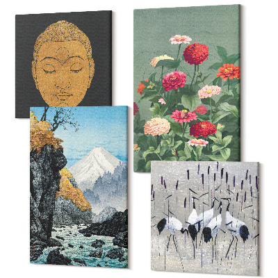 Négy részes vászonkép Japán természet és kultúra japandi stílusban