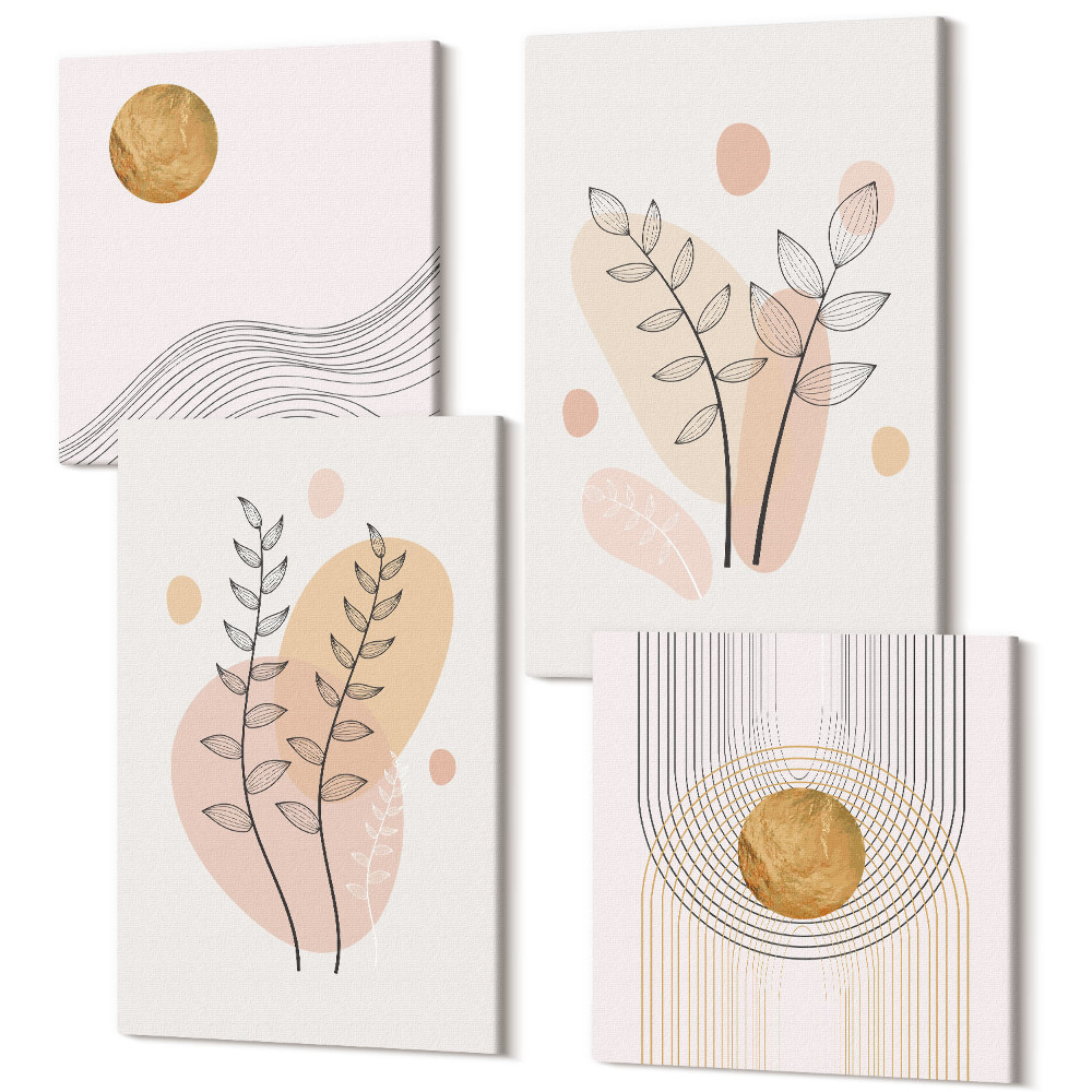Négy részes vászonkép Minimalista absztrakt növényi rajzok