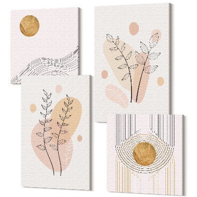 Négy részes vászonkép Minimalista absztrakt növényi rajzok