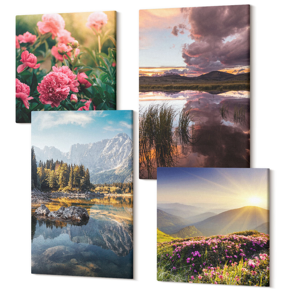 Négy részes vászonkép Virágok a kertben, hegyi réten, erdőben és vízfelületen