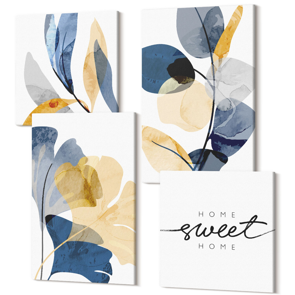 Négy részes vászonkép szett Növényi motívumok akvarell stílusban